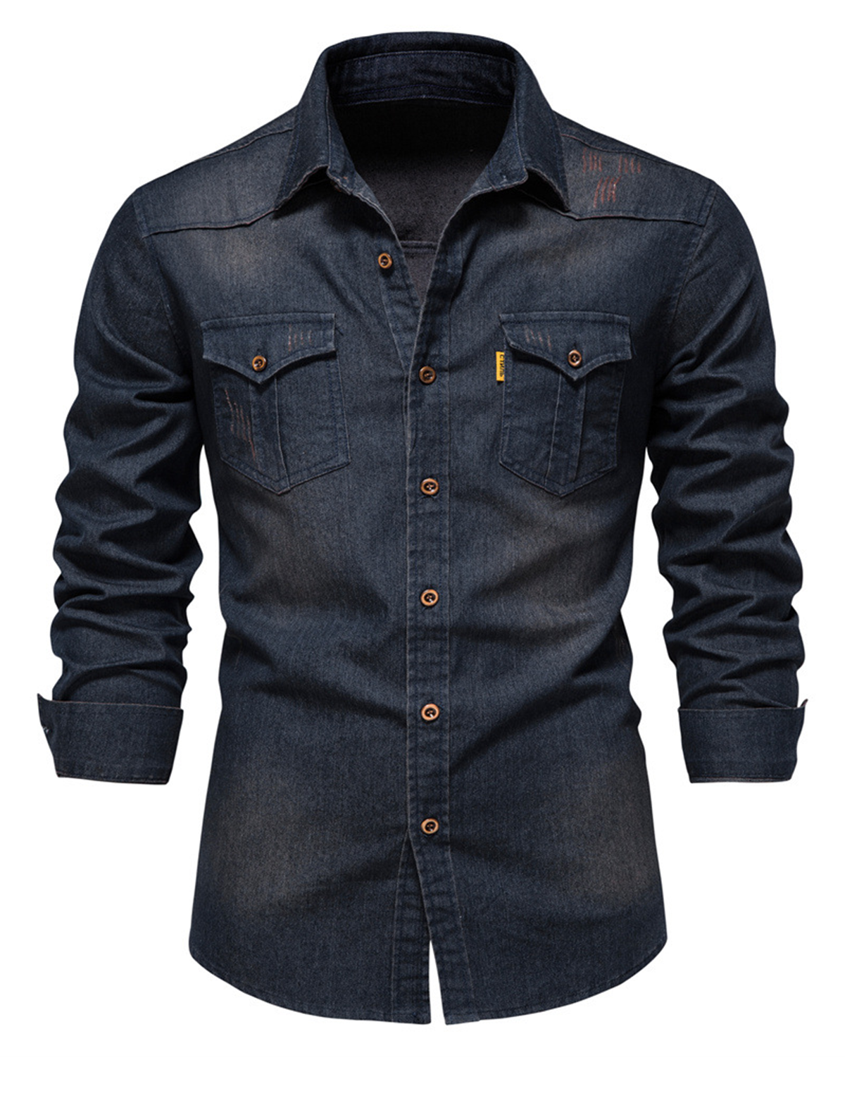 Hosszú ujjú laza vintage pamut ing férfiaknak denim zsebbel