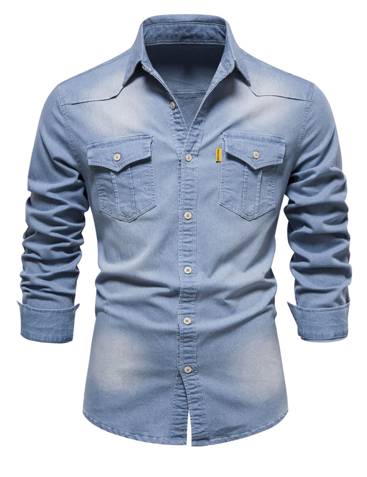 Hosszú ujjú laza vintage pamut ing férfiaknak denim zsebbel