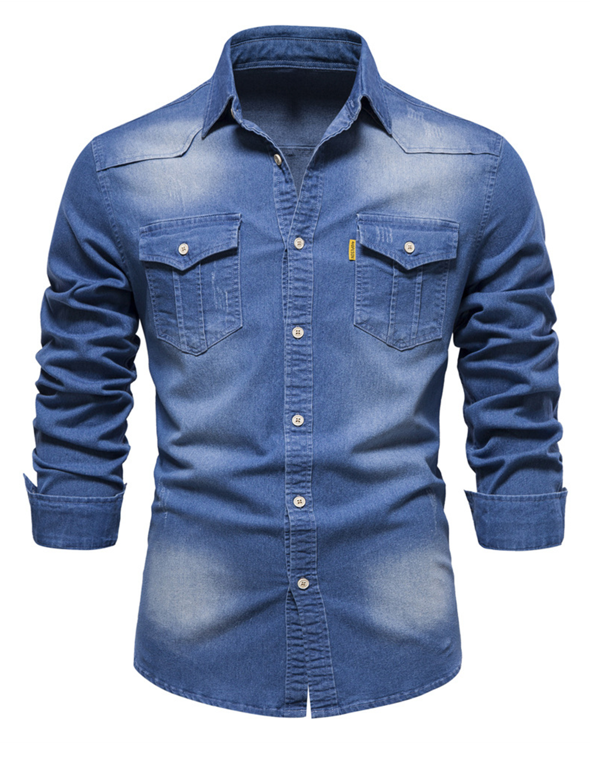 Hosszú ujjú laza vintage pamut ing férfiaknak denim zsebbel
