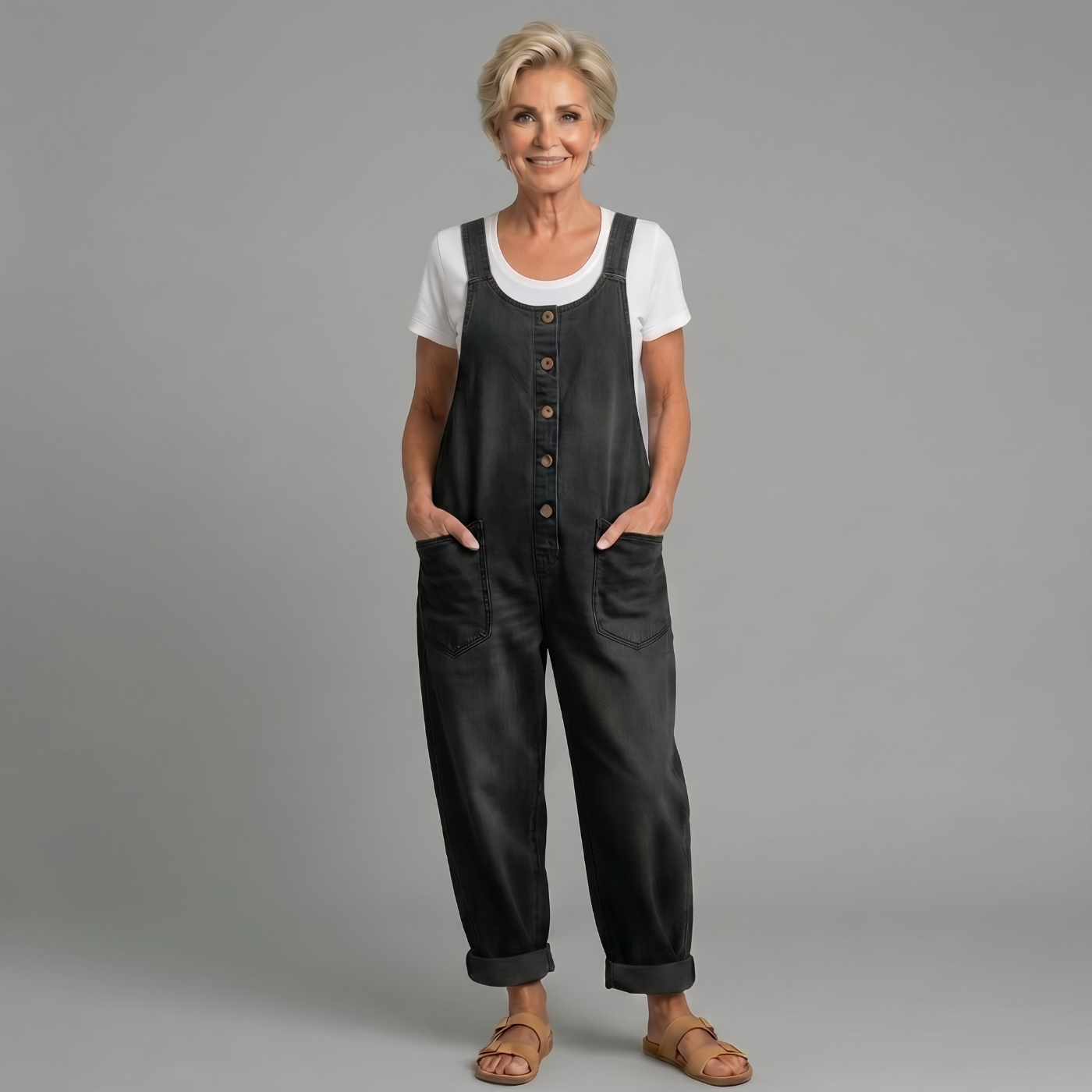 Gabriella Budapest | Sara - Vintage Mosott Farmer Anyagból Készült Kertésznadrág