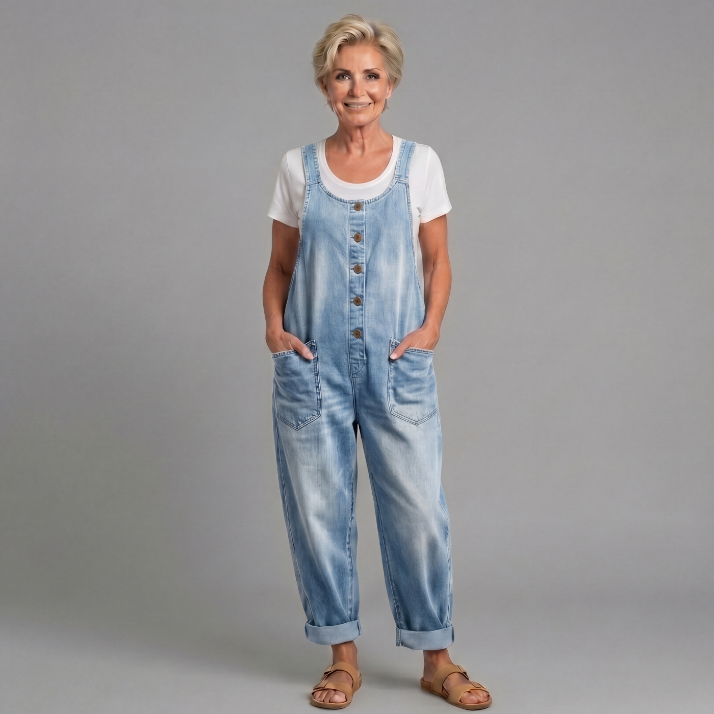 Gabriella Budapest | Sara - Vintage Mosott Farmer Anyagból Készült Kertésznadrág