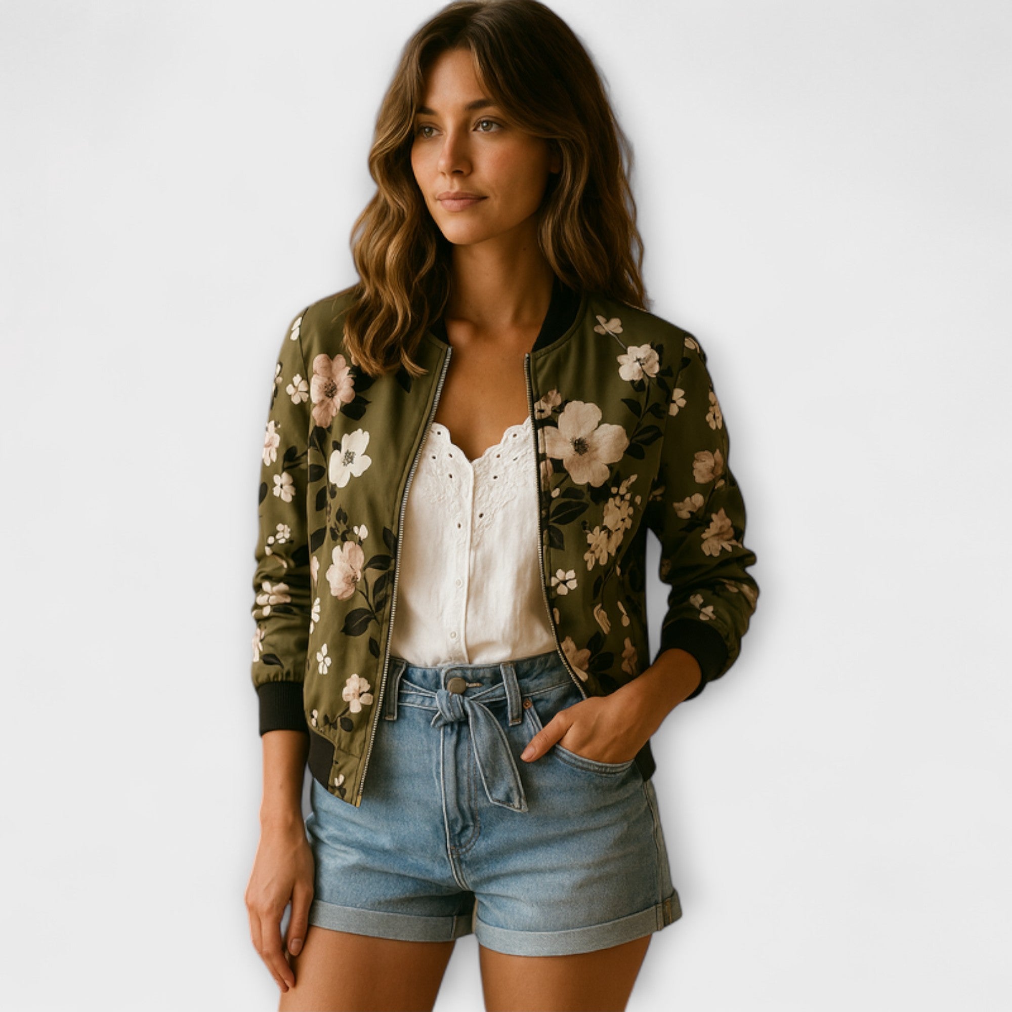 Gabriella Budapest | Elegáns virágmintás bomber dzseki