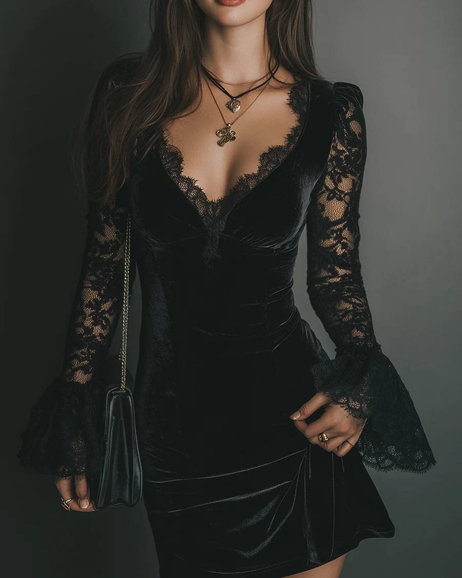 Gabriella Budapest | Mélanie | Mini Ruha Bársonyból és Csipkéből