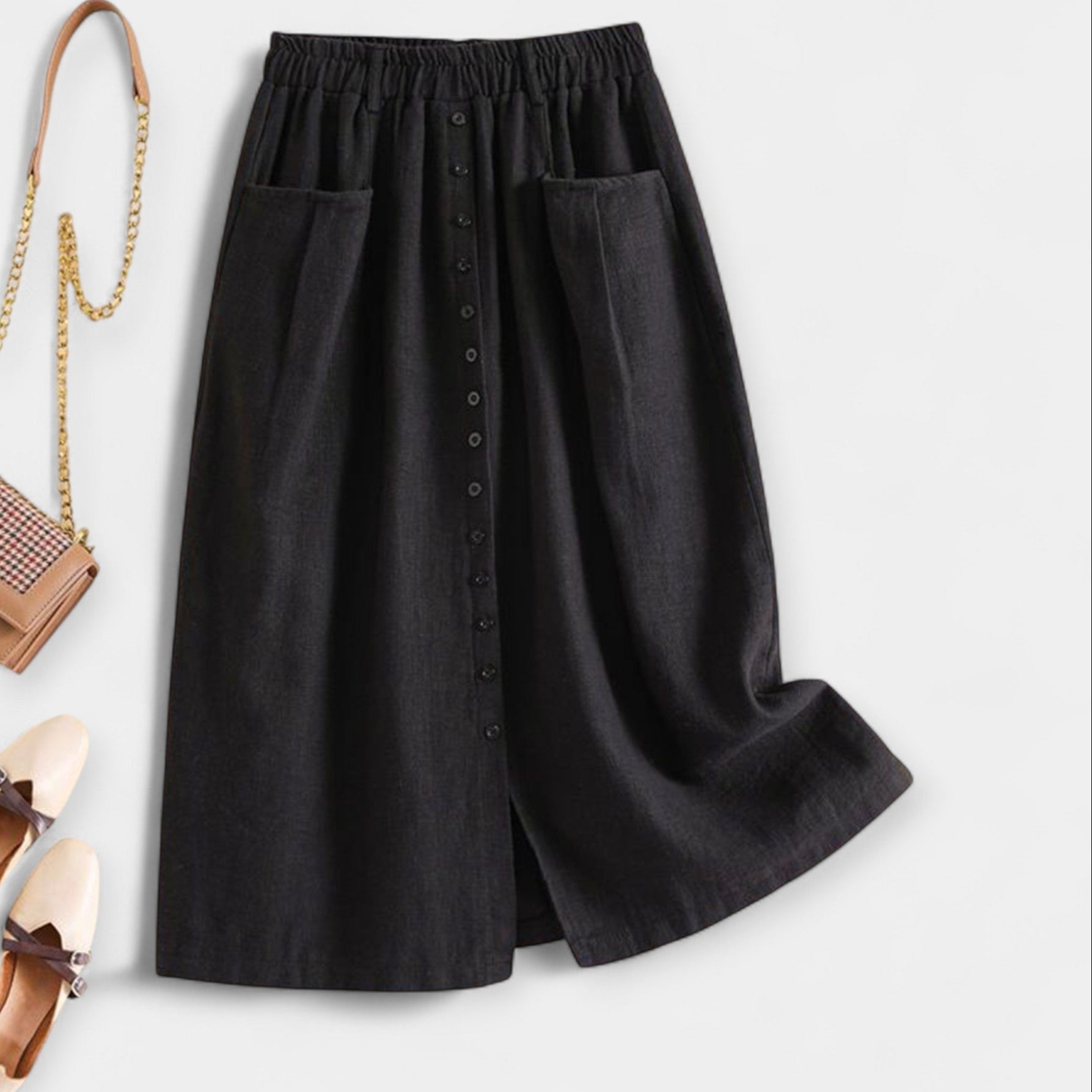 Gabriella Budapest | Elegáns Vintage Midi Szoknya Magdaléna Elülső Zsebekkel