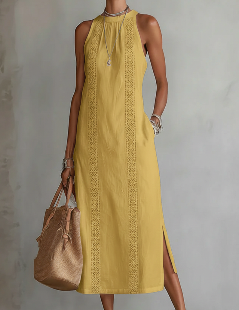 Jimena - Elegáns midi ruha Mao gallérral