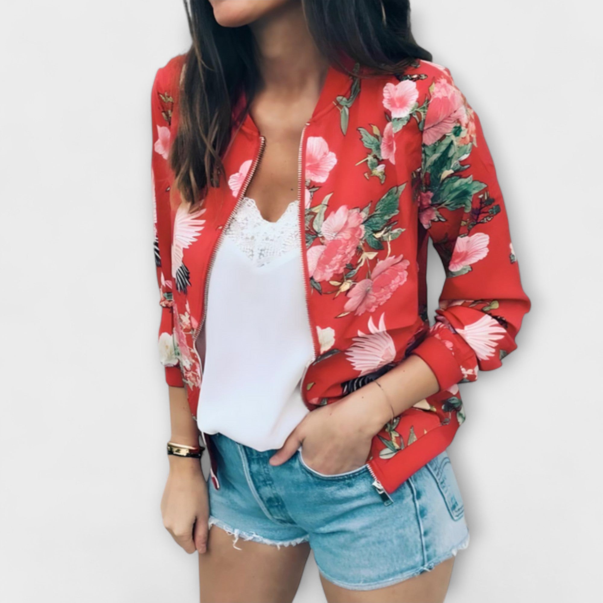 Gabriella Budapest | Elegáns virágmintás bomber dzseki