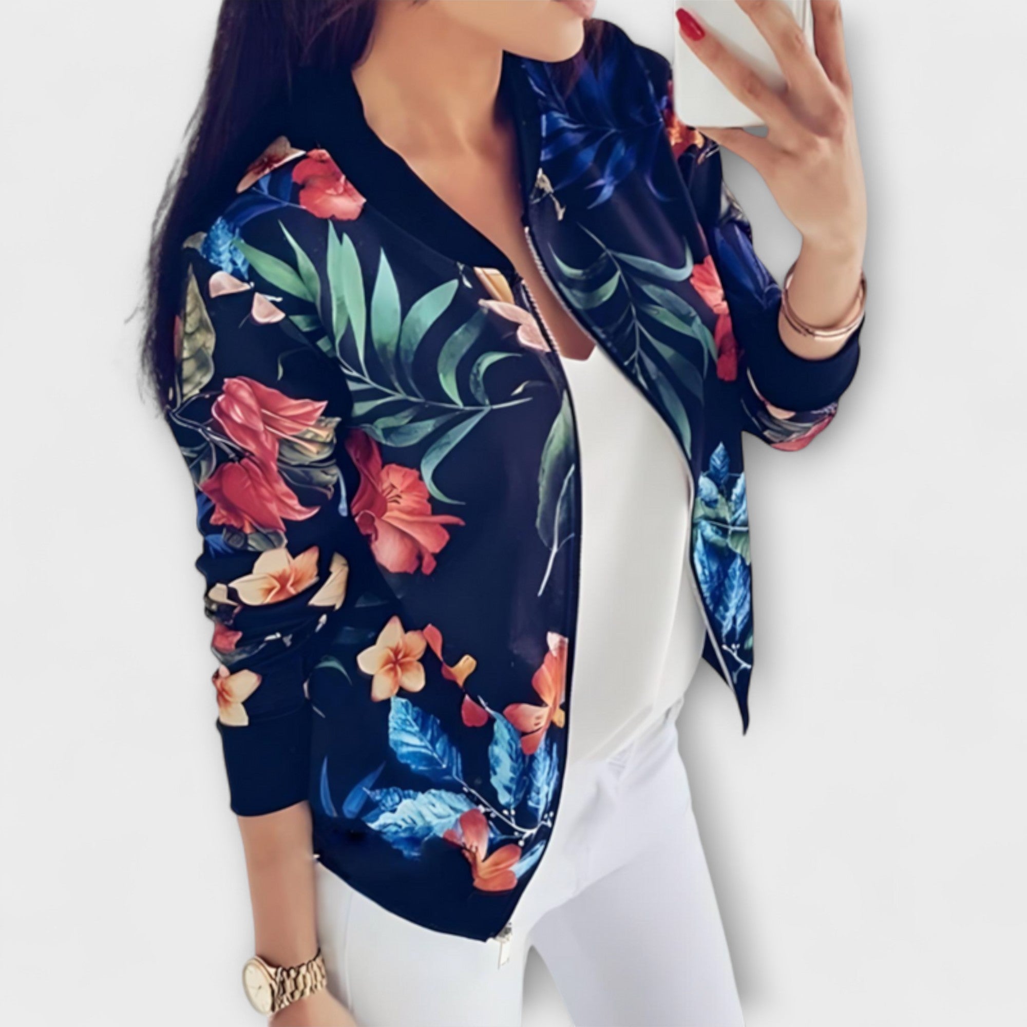 Gabriella Budapest | Elegáns virágmintás bomber dzseki