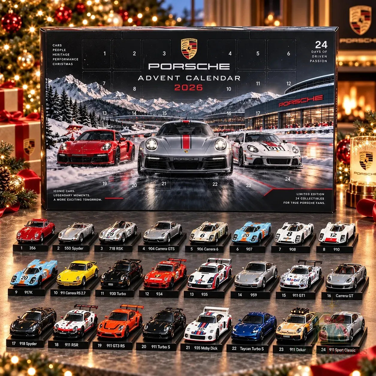 Porsche adventi naptár 2026 – 24 kisautós doboz