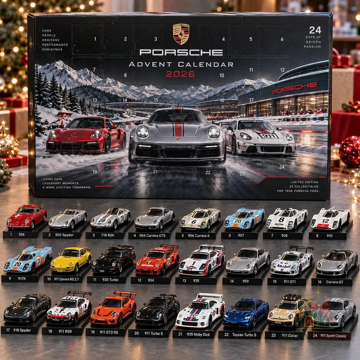 Porsche adventi naptár 2026 – 24 kisautós doboz